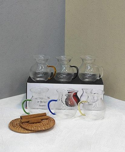 استکان کمر باریک شیاردار دسته رنگی